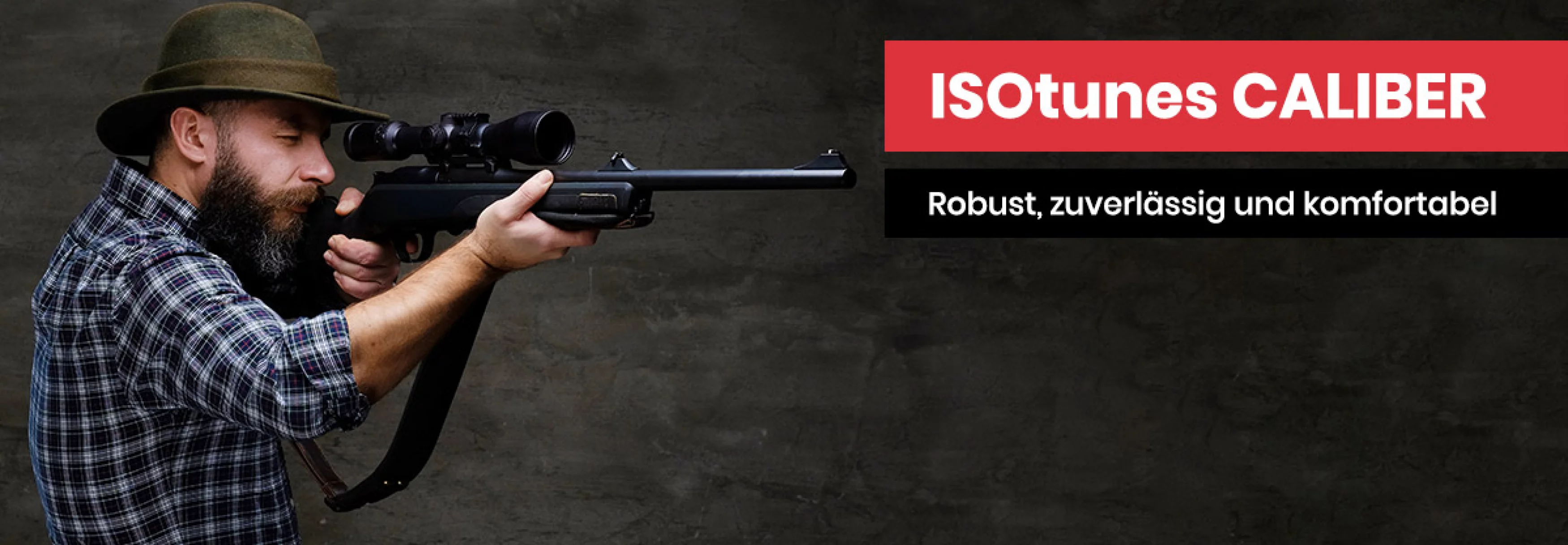 Mann mit Gewehr und Gehörschutz ISOtunes CALIBER​​​​​​​